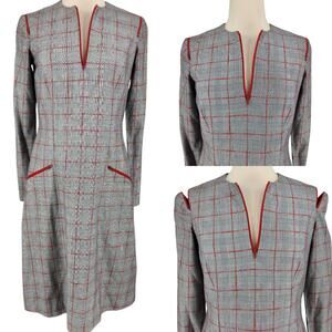 Vintage Fiandaca Plaid Sheath Dress With Red Zipper Details Womens Size 4